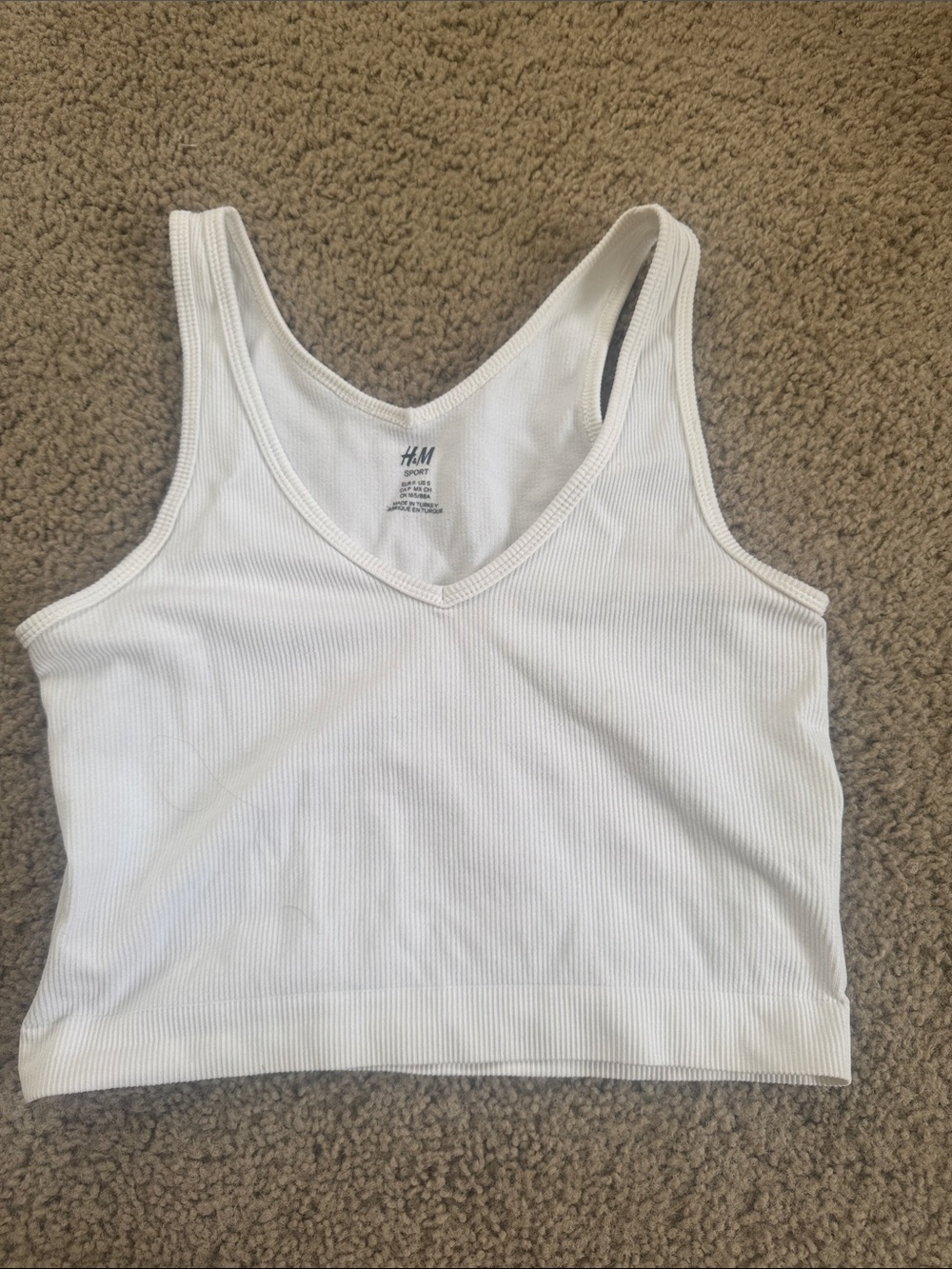 H&M White Ribbed V-Neck Crop Tank